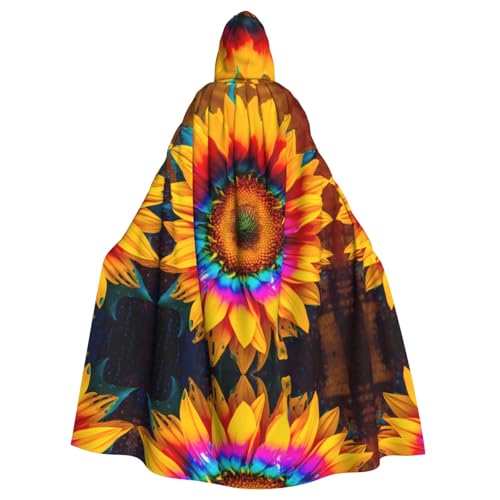 WZYWHJ Buntes Sonnenblumen-Motiv, Cosplay-Poncho mit Kapuze, Umhang für Damen und Herren, Halloween-Party von WZYWHJ