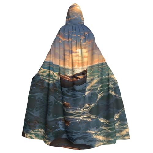 WZYWHJ Cosplay-Poncho mit Bambusfloß auf dem Meer, bedruckt mit Kapuze, für Damen und Herren, Halloween-Party von WZYWHJ