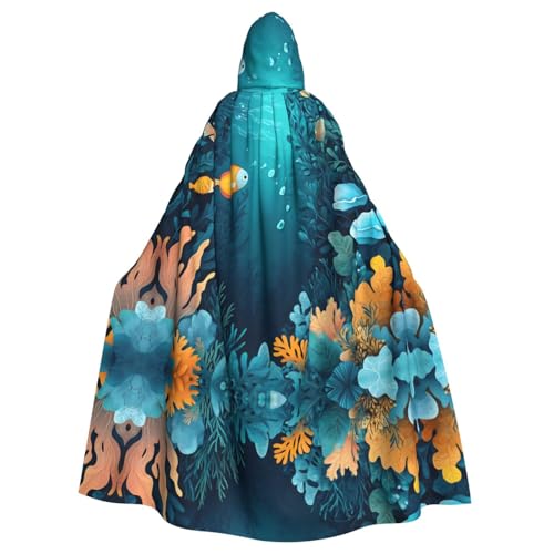 WZYWHJ Cosplay-Poncho mit Fisch-Illustrationsmuster, hochwertig, für Damen und Herren, Halloween von WZYWHJ