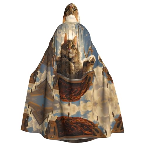 WZYWHJ Cosplay-Poncho mit Kätzchen auf der Schaukel, bedruckt, für Damen und Herren, Halloween-Party von WZYWHJ