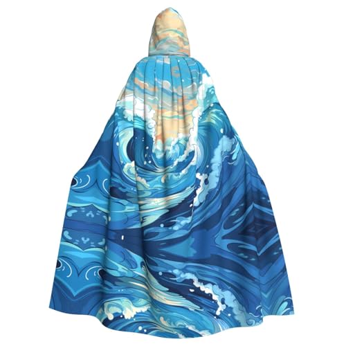 WZYWHJ Cosplay-Poncho mit Kapuze, Cartoon-Motiv mit blauen Wellen, für Damen und Herren, Halloween-Party von WZYWHJ
