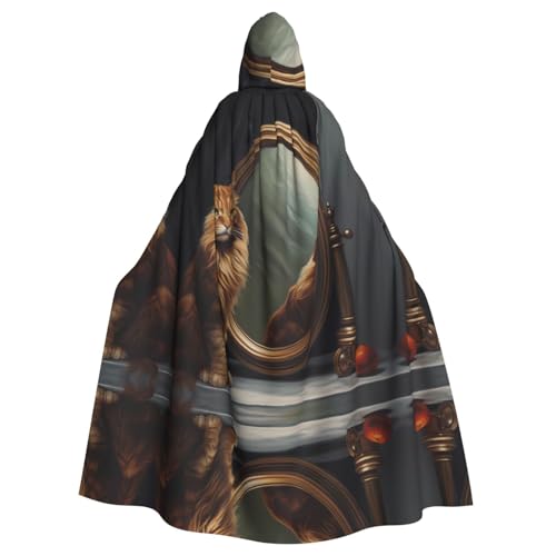 WZYWHJ Cosplay-Poncho mit Kapuze, Motiv: Katze im Spiegel, für Damen und Herren, Halloween-Party von WZYWHJ