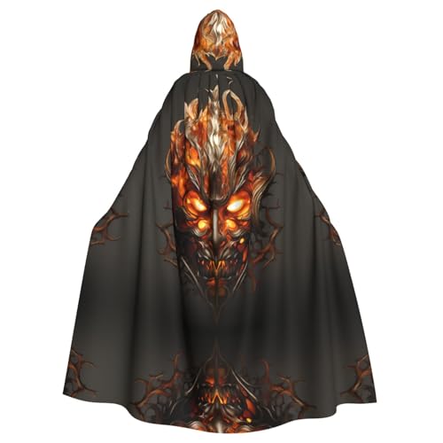 WZYWHJ Cosplay-Poncho mit Kapuze, Motiv: Maske der brennenden Flammen, bedruckt, für Damen und Herren, Halloween-Party von WZYWHJ