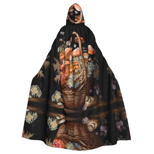WZYWHJ Cosplay-Poncho mit Kapuze, Motiv: Pilze im Blumenkorb, bedruckt, für Damen und Herren, Halloween-Party von WZYWHJ