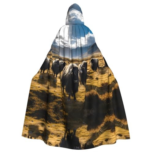 WZYWHJ Cosplay-Poncho mit Kapuze, Motiv: Rinder auf dem Grasland, bedruckt, für Damen und Herren, Halloween-Party von WZYWHJ