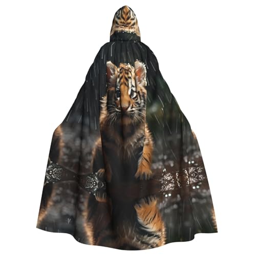 WZYWHJ Cosplay-Poncho mit Kapuze, Motiv: Tigerjunges im Regen, bedruckt, für Damen und Herren, Halloween-Party von WZYWHJ