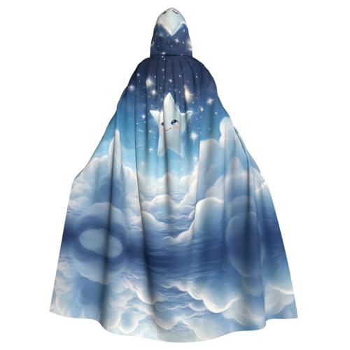 WZYWHJ Cosplay-Poncho mit Kapuze, Motiv: kleine Sterne in den weißen Wolken, bedruckt, für Damen und Herren, Halloween-Party von WZYWHJ