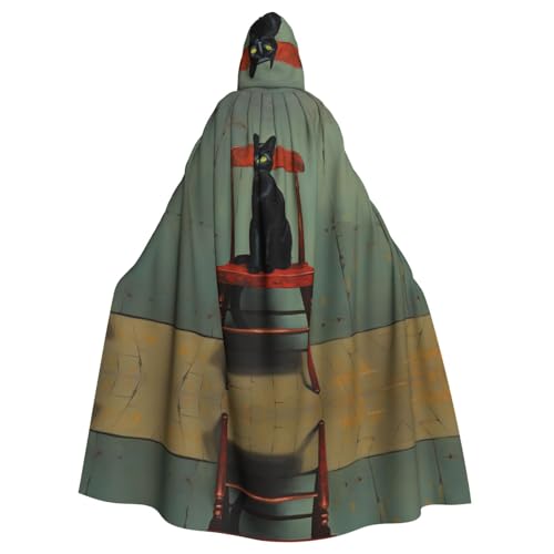 WZYWHJ Cosplay-Poncho mit Kapuze, Motiv: kleine schwarze Katze auf dem Hocker, für Damen und Herren, Halloween-Party WZYWHJ Cosplay-Poncho mit Kapuze, Motiv: kleine schwarze Katze auf dem Hocker, für Damen und Herren, Halloween-Party von WZYWHJ