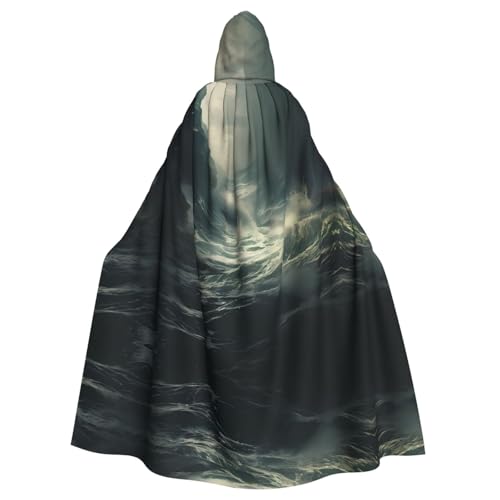 WZYWHJ Cosplay-Poncho mit Kapuze, Motiv: turbulente Meeresoberfläche, bedruckt, für Damen und Herren, Halloween-Party von WZYWHJ