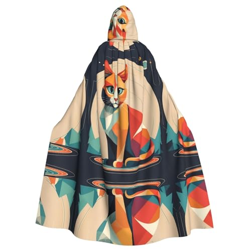 WZYWHJ Cosplay Poncho mit Kapuze, geometrisches Katzenbild, Aldult Qualität, für Damen und Herren, Halloween von WZYWHJ