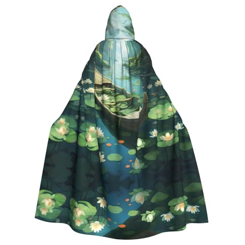 WZYWHJ Cosplay-Poncho mit Kapuze für Damen und Herren, Motiv: Boot im Lotusteich, bedruckt mit Aldult von WZYWHJ