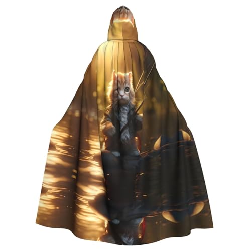 WZYWHJ Cosplay-Poncho mit Kapuze für Damen und Herren, Motiv: Kätzchen ist Fischerei, Aldult von WZYWHJ
