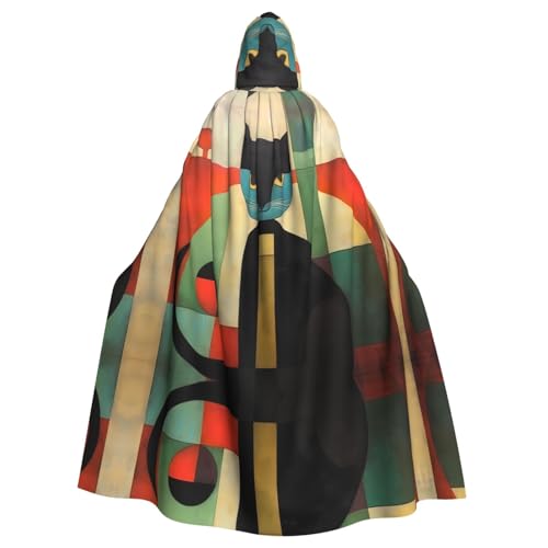 WZYWHJ Cosplay Poncho mit Kapuze für Damen und Herren, Motiv: Katze aus der Mitte des Jahrhunderts, mit Katzenmuster, Halloween-Party von WZYWHJ