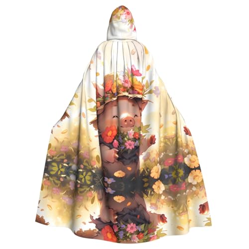 WZYWHJ Cosplay-Poncho mit Kapuze für Damen und Herren, Motiv: Kleines Schwein, bedruckt mit Blumen, für Halloween-Party von WZYWHJ