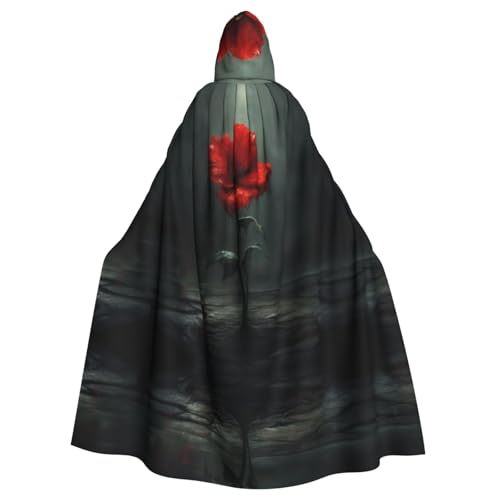 WZYWHJ Cosplay-Poncho mit Kapuze für Damen und Herren, Motiv: kleine rote Blumen im Regen, bedruckt von WZYWHJ