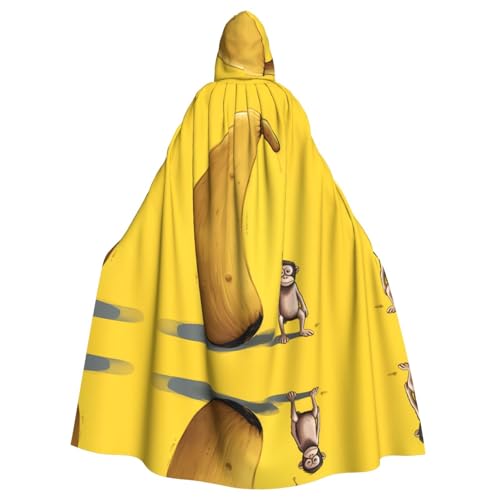 WZYWHJ Cosplay-Poncho mit Kapuze für Damen und Herren, Motiv: kleiner Affe auf einer großen Banane von WZYWHJ