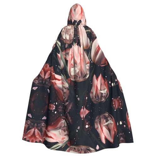 WZYWHJ Cosplay-Poncho mit Kapuze für Damen und Herren, mit rosa Tulpen, für Halloween-Party von WZYWHJ