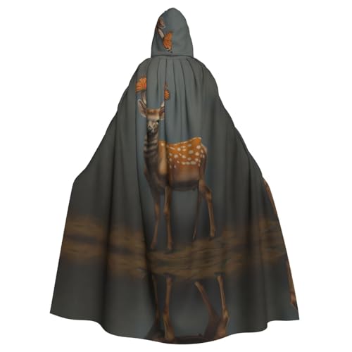 WZYWHJ Cosplay Poncho mit Kapuze und Schmetterling auf einem Sika-Hirsch, bedruckt mit Aldult, für Damen und Herren, Halloween-Party von WZYWHJ