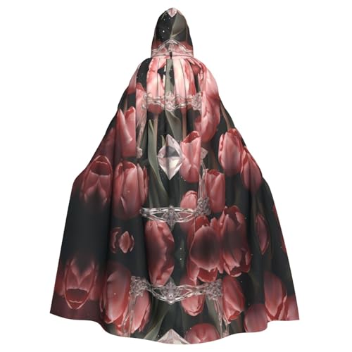WZYWHJ Cosplay Poncho mit Kapuze und Tulpen, Kristall, rosa Tulpen, für Damen und Herren, Halloween-Party von WZYWHJ