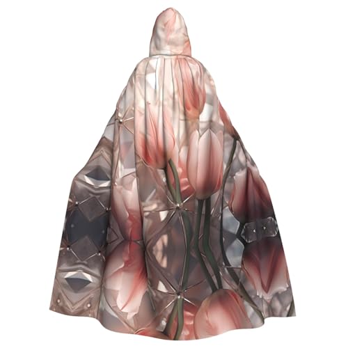 WZYWHJ Cosplay Poncho mit Kapuze und weißem Tulpenbild, für Damen und Herren, Halloween-Party von WZYWHJ