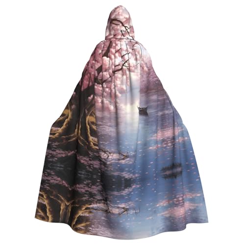 WZYWHJ Cosplay-Poncho mit Kirschblüten am See Muster Aldult mit Kapuze für Damen und Herren Halloween-Party von WZYWHJ