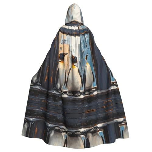 WZYWHJ Cosplay-Poncho mit Pinguine in der Tür und am Fenster, bedruckt, für Damen und Herren, Halloween-Party von WZYWHJ
