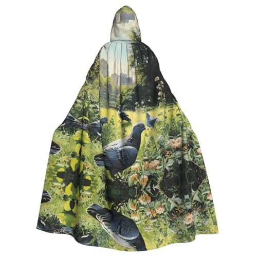 WZYWHJ Cosplay-Poncho mit Tauben auf dem Gras, bedruckt, für Damen und Herren, Halloween-Party von WZYWHJ