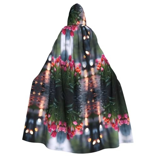 WZYWHJ Cosplay-Poncho mit Tulpen im Regen, bedruckt, für Damen und Herren, Halloween-Party von WZYWHJ