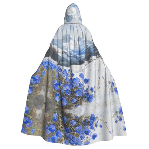 WZYWHJ Cosplay-Poncho mit kleinen blauen Blumen unter dem Schneeberg, bedruckt, für Damen und Herren, Halloween-Party von WZYWHJ