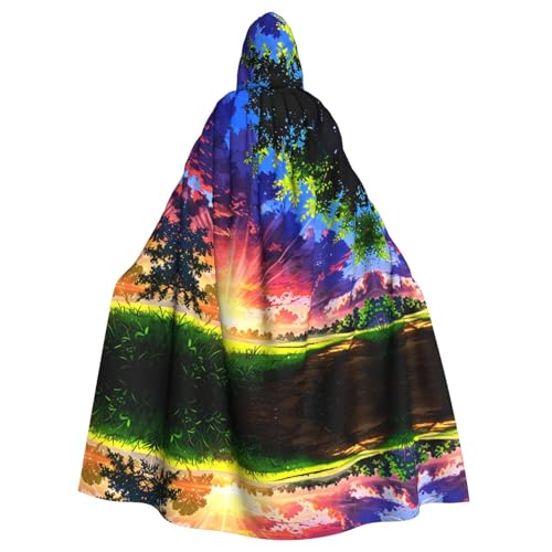 WZYWHJ Cosplay-Poncho mit natürlicher Landschaft, bedruckt, für Damen und Herren, Halloween-Party von WZYWHJ