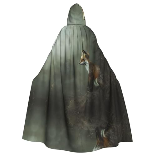 WZYWHJ Cosplay-Poncho mit sitzendem Fuchs, mit Kapuze, Umhang für Damen und Herren, Halloween-Party von WZYWHJ