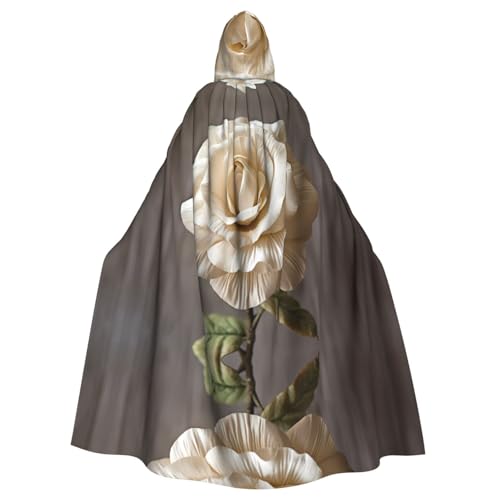 WZYWHJ Cremefarbener Cosplay-Poncho mit Kapuze, Shabby-Rosenmuster, Aldult von WZYWHJ