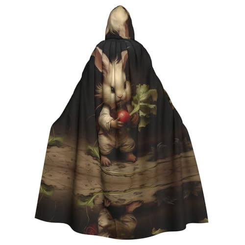 WZYWHJ Der kleine Hase zieht den Rettich bedruckter Aldult Cosplay Poncho mit Kapuze für Männer und Frauen Halloween-Party von WZYWHJ