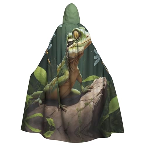 WZYWHJ Eidechse fangende Libellen bedruckter Aldult Cosplay Poncho Kapuzenumhang für Damen und Herren Halloween Party von WZYWHJ