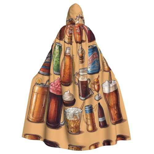 WZYWHJ Eine Vielzahl von Getränken bedruckter Aldult Cosplay Poncho Kapuzenumhang für Damen und Herren Halloween Party von WZYWHJ
