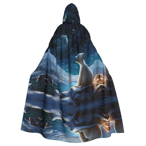 WZYWHJ Eisbär, der auf die Sterne schaut, bedruckter Aldult-Cosplay-Poncho mit Kapuze, Umhang für Damen und Herren, Halloween-Party von WZYWHJ