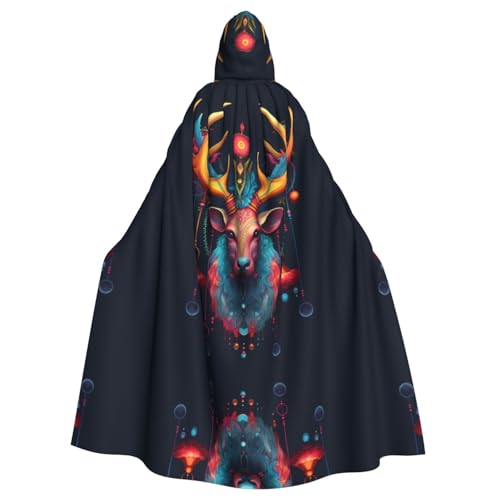 WZYWHJ Farbenfrohe Glocken auf dem Geweih, bedruckt Aldult Cosplay Poncho Kapuzenumhang für Damen und Herren Halloween Party von WZYWHJ