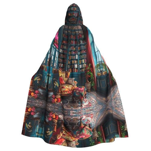 WZYWHJ Farbenfroher Bibliotheksdruck Aldult Cosplay Poncho Kapuzenumhang für Damen und Herren Halloween Party von WZYWHJ