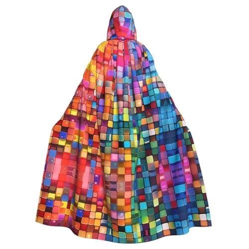 WZYWHJ Farbenfroher Gitterdruck Aldult Cosplay Poncho mit Kapuze für Damen und Herren Halloween Party von WZYWHJ