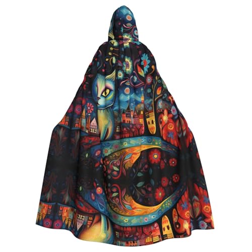 WZYWHJ Farbenfroher Katzenformen-Druck, Cosplay-Poncho mit Kapuze, Umhang für Damen und Herren, Halloween-Party von WZYWHJ