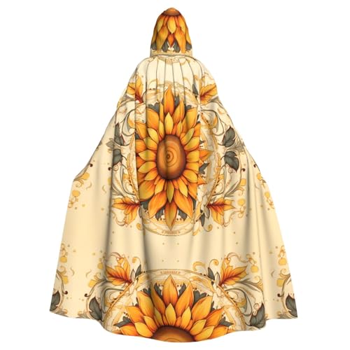 WZYWHJ Farbenfroher Sonnenblumendruck, Cosplay-Poncho mit Kapuze, Umhang für Damen und Herren, Halloween-Party von WZYWHJ