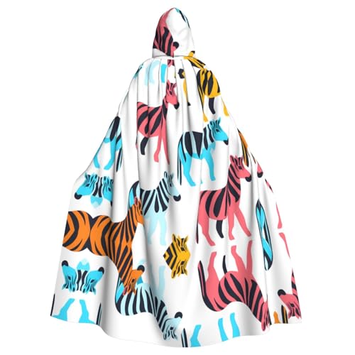WZYWHJ Farbenfroher Zebra-Druck Aldult Cosplay Poncho mit Kapuze für Damen und Herren Halloween-Party WZYWHJ Farbenfroher Zebra-Druck Aldult Cosplay Poncho mit Kapuze für Damen und Herren Halloween-Party von WZYWHJ