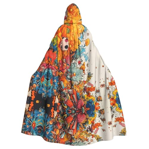 WZYWHJ Farbiger Graffiti-Druck Aldult Cosplay Poncho mit Kapuze für Damen und Herren Halloween-Party von WZYWHJ