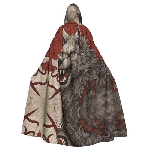 WZYWHJ Fierce Giant Wolf Prints Aldult Cosplay Poncho Hooded Cloak for men and women Halloween Party von WZYWHJ