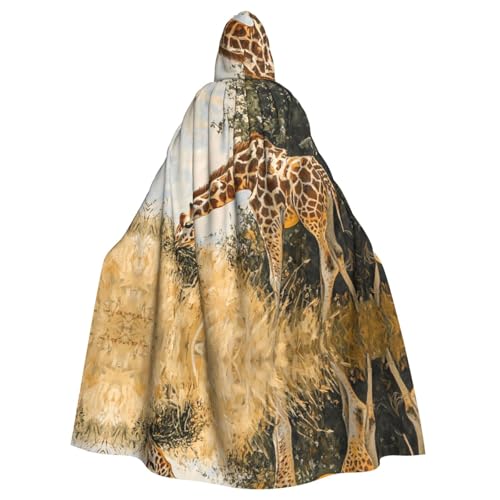 WZYWHJ Giraffe isst Gras Bild aldult Qualität Cosplay Poncho Kapuzenumhang für Damen und Herren Halloween von WZYWHJ