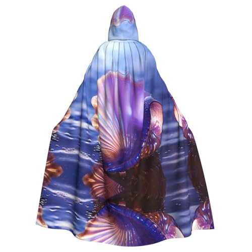 WZYWHJ Glitzernder lila Conch bedruckter Aldult Cosplay Poncho mit Kapuze für Damen und Herren Halloween Party von WZYWHJ