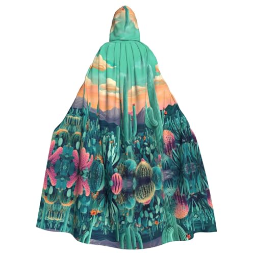 WZYWHJ Grüner Kaktus-Wüstenbild, Aldult Qualität, Cosplay-Poncho mit Kapuze, Umhang für Damen und Herren, Halloween von WZYWHJ