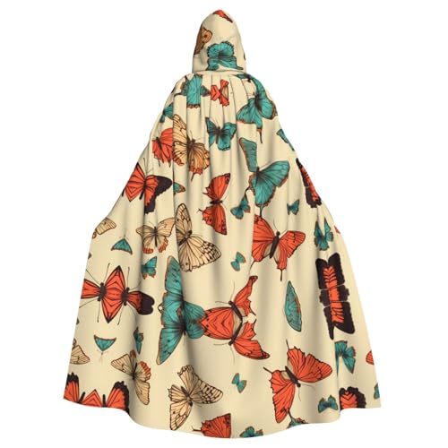 WZYWHJ Handgezeichneter farbiger Schmetterlings-Druck, Aldult-Cosplay-Poncho mit Kapuze, Umhang für Damen und Herren, Halloween-Party WZYWHJ Handgezeichneter farbiger Schmetterlings-Druck, Aldult-Cosplay-Poncho mit Kapuze, Umhang für Damen und Herren, Halloween-Party von WZYWHJ