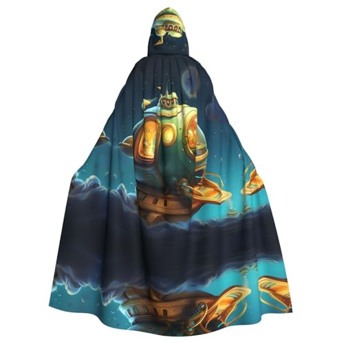 WZYWHJ Happy Little Raumschiff-Druck, Aldult Cosplay-Poncho mit Kapuze, Umhang für Damen und Herren, Halloween-Party von WZYWHJ