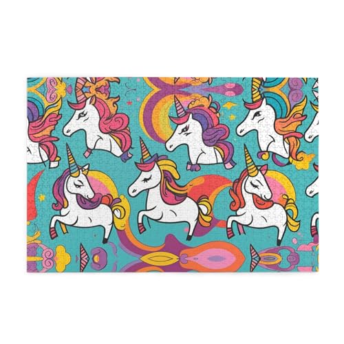 WZYWHJ Holzpuzzle, 1000 Teile, buntes Einhörner-Muster für Erwachsene und Kinder, perfekt für Familienspaß, Stressabbau von WZYWHJ